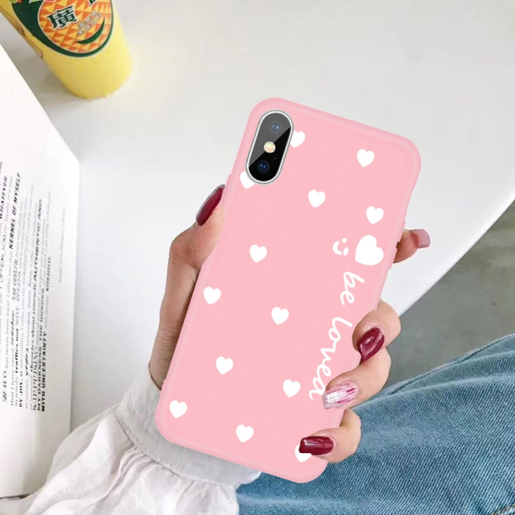 For iPhone X / XS Smiling Face Multiple Love-hearts Pattern Colorful Frosted TPU Phone Protective Case