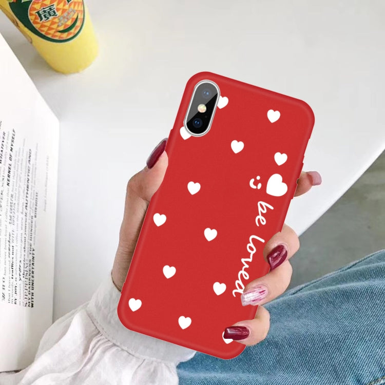 For iPhone X / XS Smiling Face Multiple Love-hearts Pattern Colorful Frosted TPU Phone Protective Case