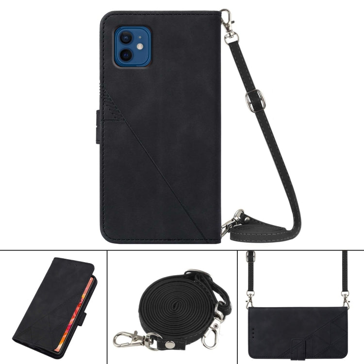 For iPhone 12 Crossbody 3D Embossed Flip Leather Phone Case