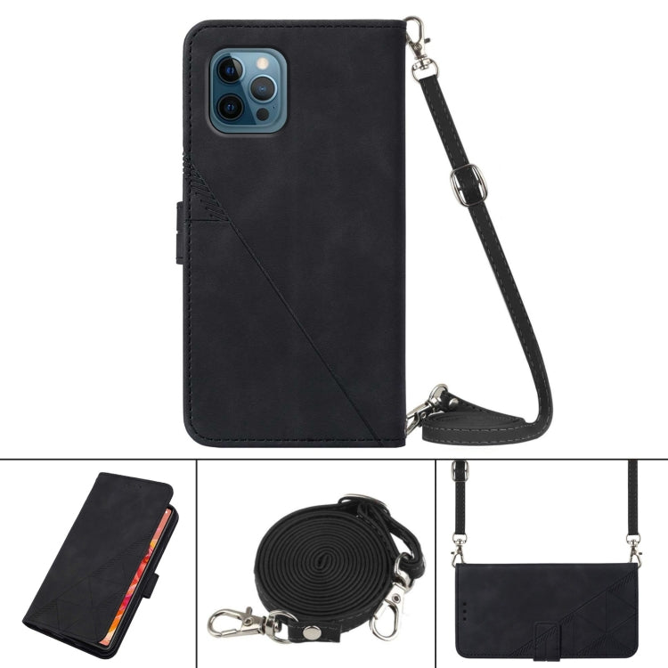 For iPhone 12 Pro Crossbody 3D Embossed Flip Leather Phone Case