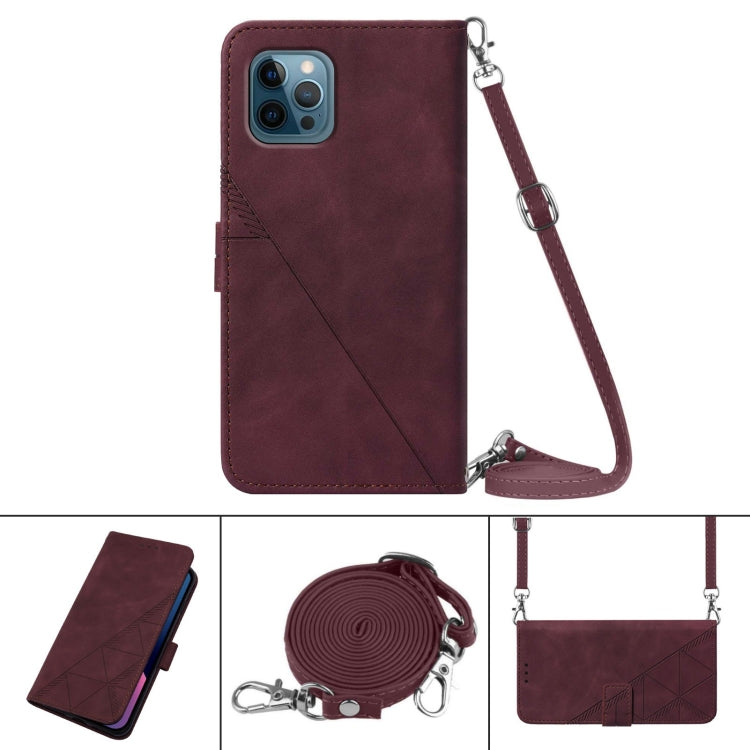 For iPhone 12 Pro Crossbody 3D Embossed Flip Leather Phone Case