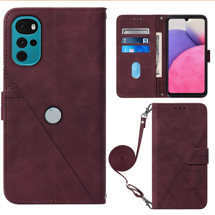 For Motorola Moto G22 Crossbody 3D Embossed Flip Leather Phone Case