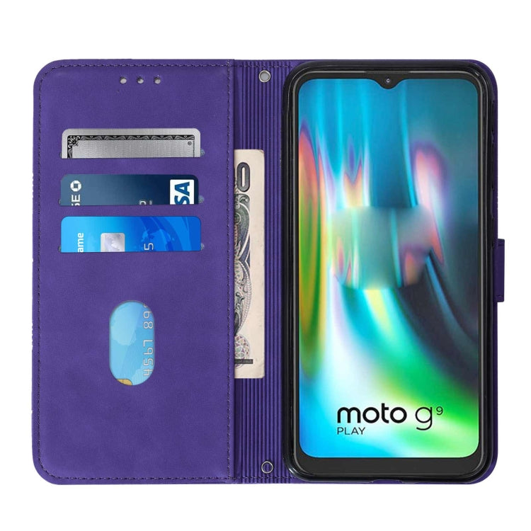 For Motorola Moto G9 / G9 Play Crossbody 3D Embossed Flip Leather Phone Case