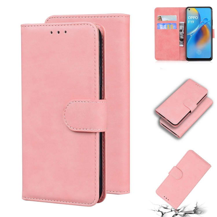 For OPPO A74 4G/F19 4G Skin Feel Pure Color Flip Leather Phone Case
