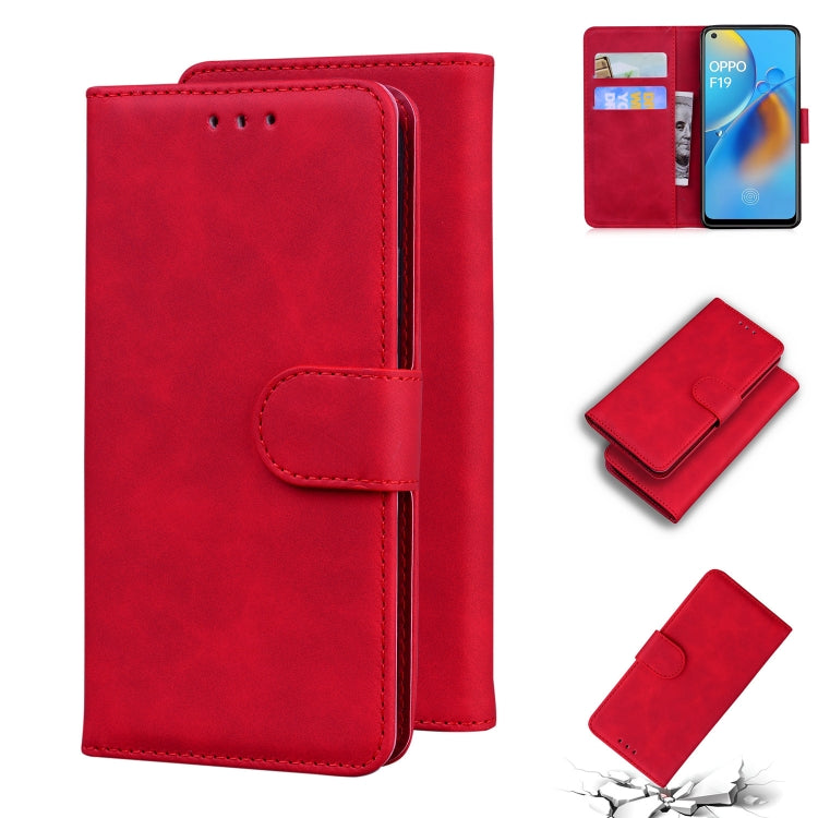 For OPPO A74 4G/F19 4G Skin Feel Pure Color Flip Leather Phone Case