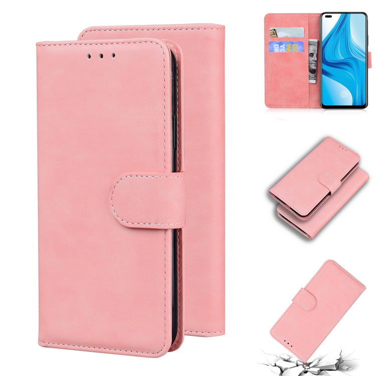 For OPPO Reno4 Lite/F17 Pro/A93/Reno4 F Skin Feel Pure Color Flip Leather Phone Case