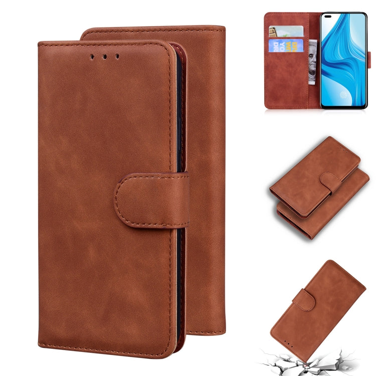 For OPPO Reno4 Lite/F17 Pro/A93/Reno4 F Skin Feel Pure Color Flip Leather Phone Case