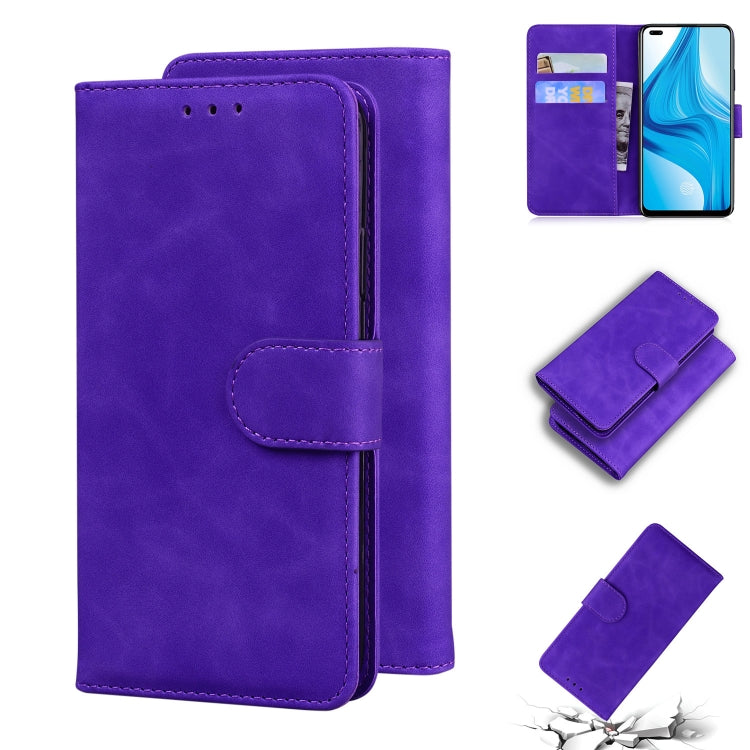 For OPPO Reno4 Lite/F17 Pro/A93/Reno4 F Skin Feel Pure Color Flip Leather Phone Case