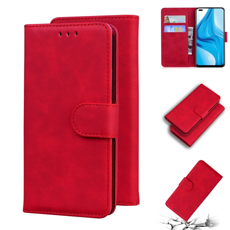 For OPPO Reno4 Lite/F17 Pro/A93/Reno4 F Skin Feel Pure Color Flip Leather Phone Case
