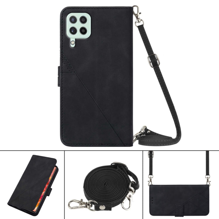 For Samsung Galaxy A22 4G EU/M32 International Crossbody 3D Embossed Flip Leather Phone Case