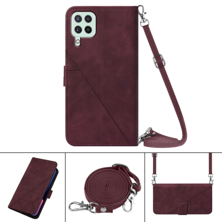 For Samsung Galaxy A22 4G EU/M32 International Crossbody 3D Embossed Flip Leather Phone Case