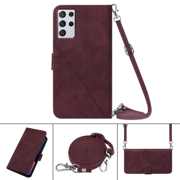 For Samsung Galaxy S21 Ultra 5G Crossbody 3D Embossed Flip Leather Phone Case