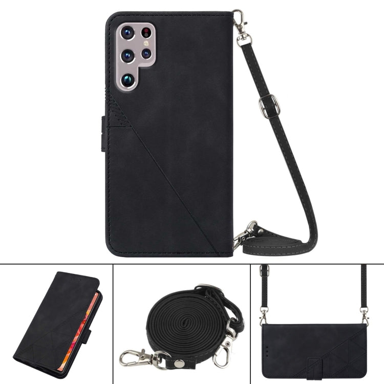 For Samsung Galaxy S22 Ultra 5G Crossbody 3D Embossed Flip Leather Phone Case