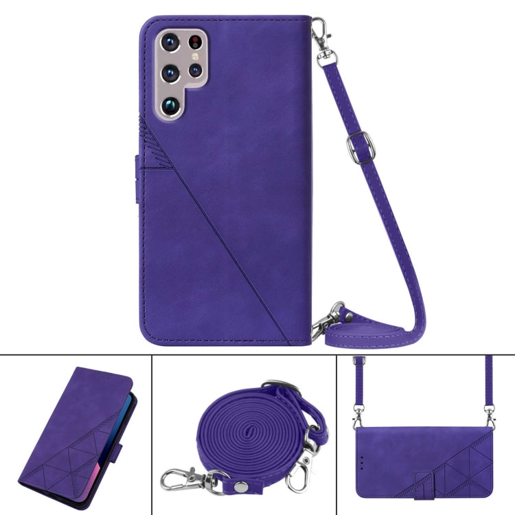 For Samsung Galaxy S22 Ultra 5G Crossbody 3D Embossed Flip Leather Phone Case