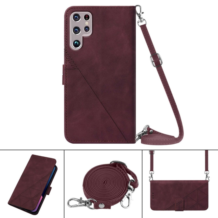 For Samsung Galaxy S22 Ultra 5G Crossbody 3D Embossed Flip Leather Phone Case