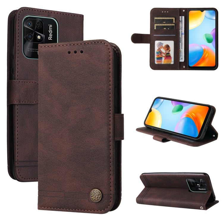 For Xiaomi Redmi 10C 4G / Redmi 10 India Version Skin Feel Life Tree Metal Button Leather Phone Case