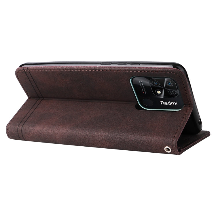 For Xiaomi Redmi 10C 4G / Redmi 10 India Version Skin Feel Life Tree Metal Button Leather Phone Case