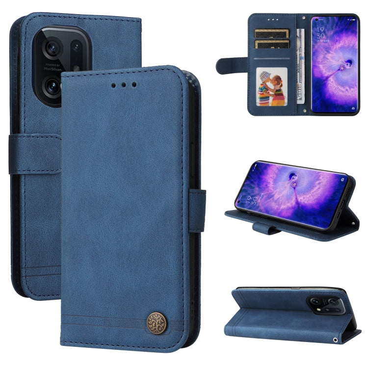 For OPPO Find X5 Pro Skin Feel Life Tree Metal Button Leather Phone Case