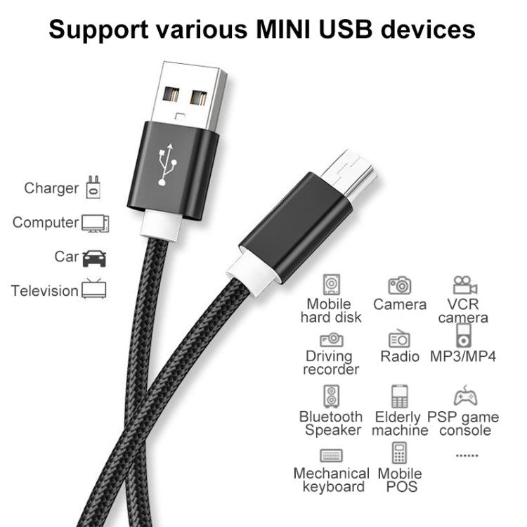5 PCS Mini USB to USB A Woven Data / Charge Cable for MP3, Camera, Car DVR, Length:1m