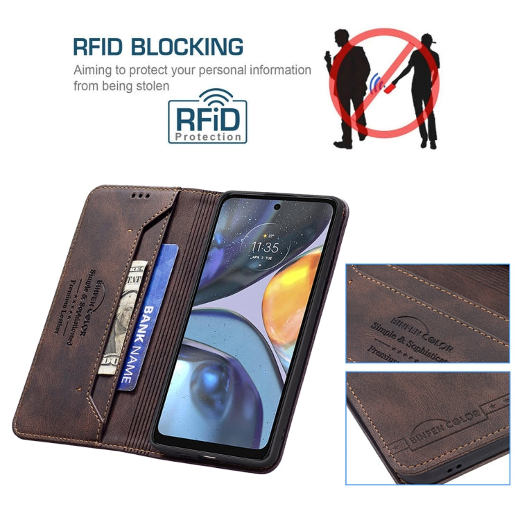 For Motorola Moto G22 Magnetic RFID Blocking Anti-Theft Leather Phone Case