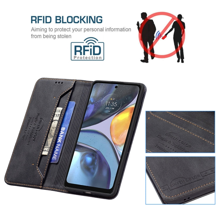 For Motorola Moto G22 Magnetic RFID Blocking Anti-Theft Leather Phone Case