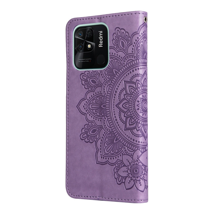 For Xiaomi Redmi 10C 4G / Redmi 10 (India) 7-petal Flowers Embossed Flip Leather Phone Case