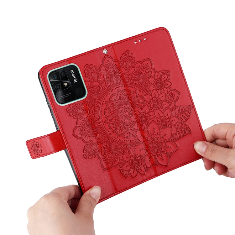 For Xiaomi Redmi 10C 4G / Redmi 10 (India) 7-petal Flowers Embossed Flip Leather Phone Case