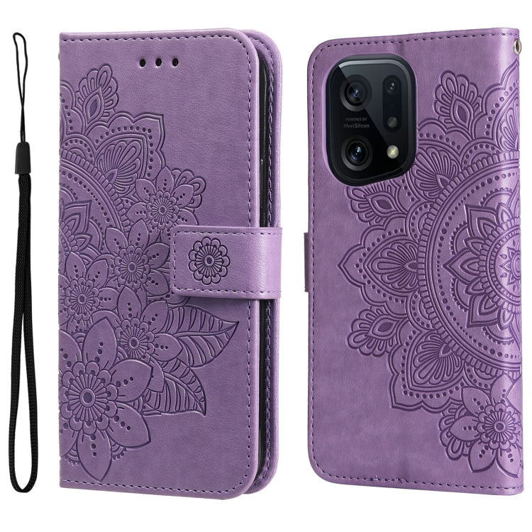 For OPPO Find X5 7-petal Flowers Embossed Flip Leather Phone Case