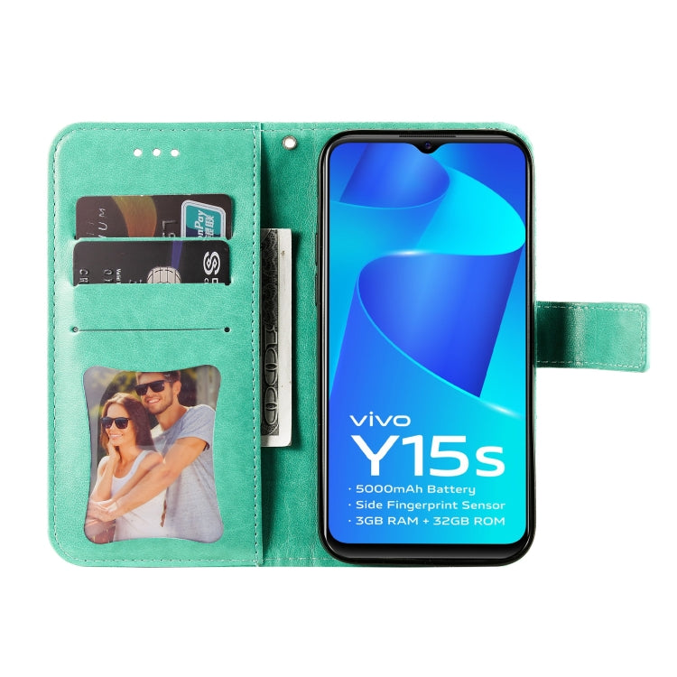 For vivo Y15s 2021 / Y15a 7-petal Flowers Embossed Flip Leather Phone Case