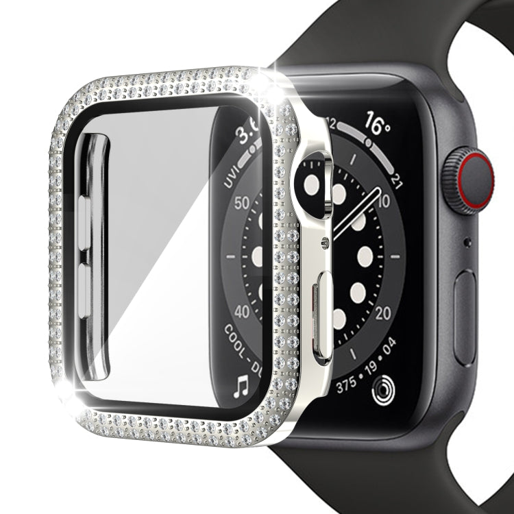 Double-Row Diamond PC+Tempered Glass Watch Case For Apple Watch Series 6&SE&5&4 40mm