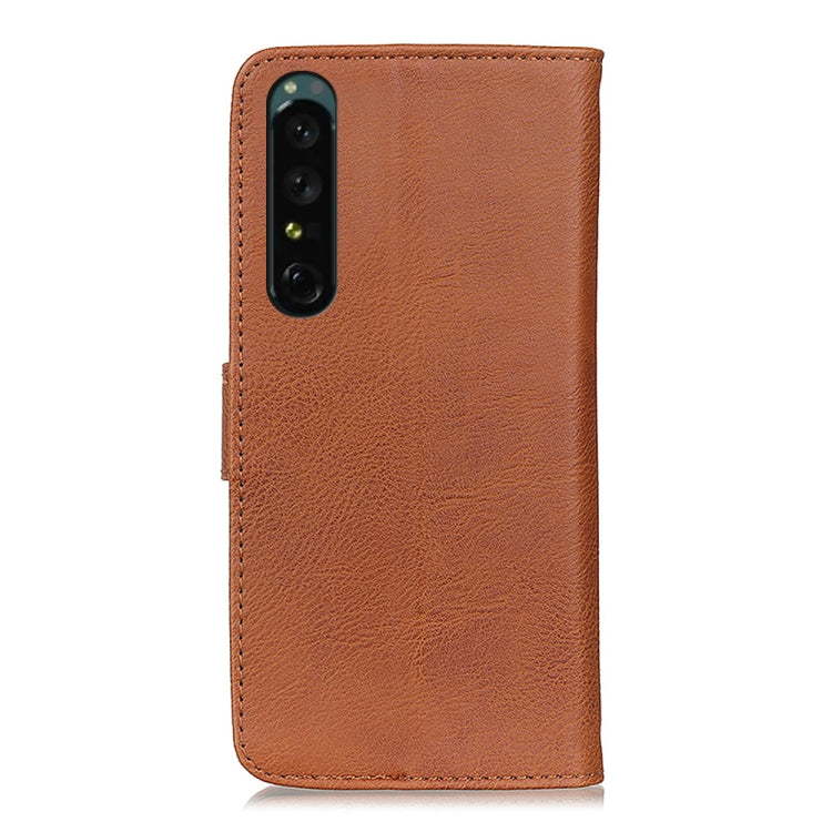 For Sony Xperia 1 IV KHAZNEH Cowhide Texture Horizontal Flip Leather Phone Case