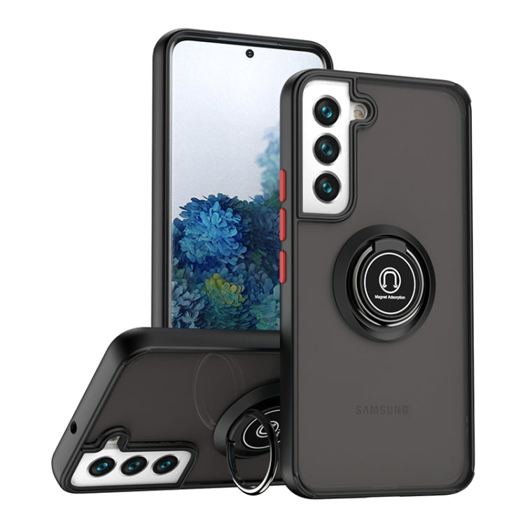 For Samsung Galaxy S22 5G Q Shadow I Ring Kickstand PC and TPU Hybrid Phone Case