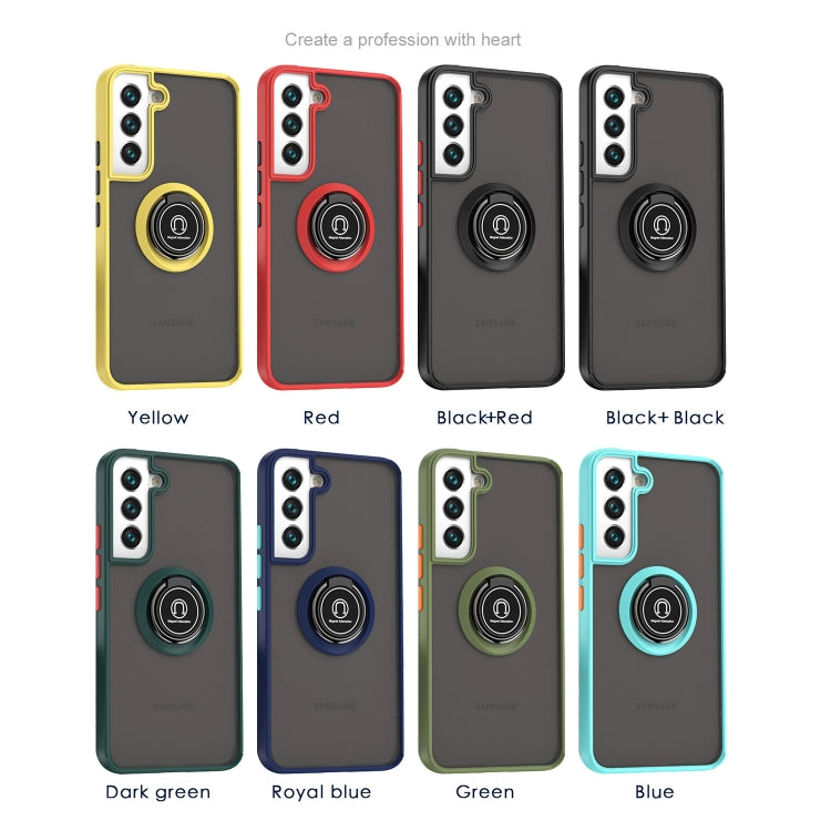 For Samsung Galaxy S22 5G Q Shadow I Ring Kickstand PC and TPU Hybrid Phone Case