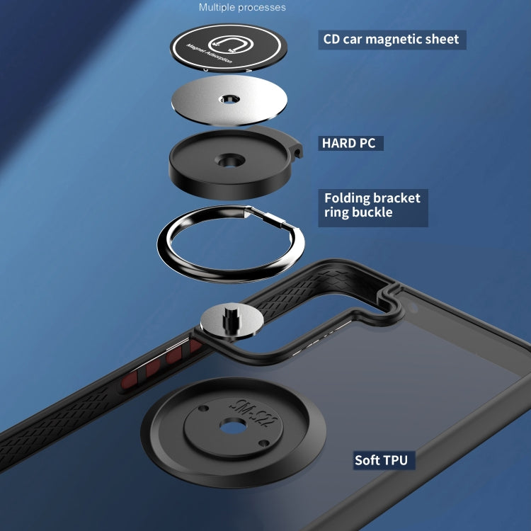 For Samsung Galaxy S22 5G Q Shadow I Ring Kickstand PC and TPU Hybrid Phone Case