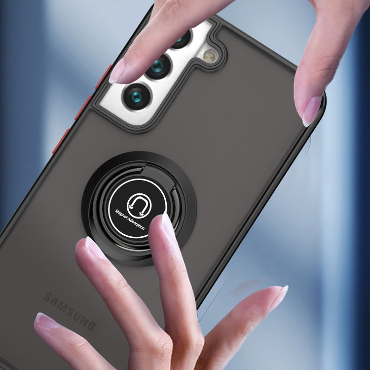 For Samsung Galaxy S22 5G Q Shadow I Ring Kickstand PC and TPU Hybrid Phone Case