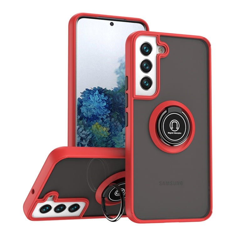 For Samsung Galaxy S22 5G Q Shadow I Ring Kickstand PC and TPU Hybrid Phone Case