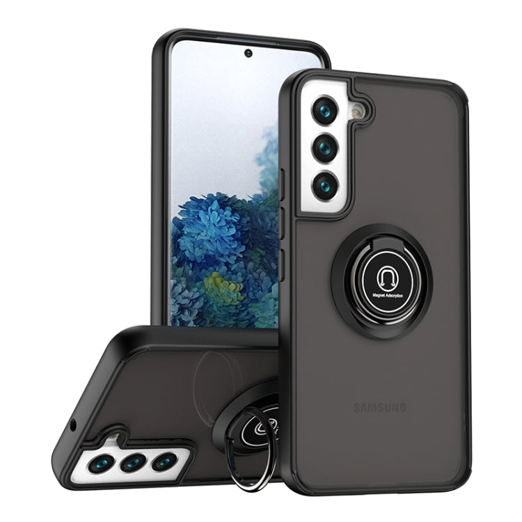 For Samsung Galaxy S22 5G Q Shadow I Ring Kickstand PC and TPU Hybrid Phone Case