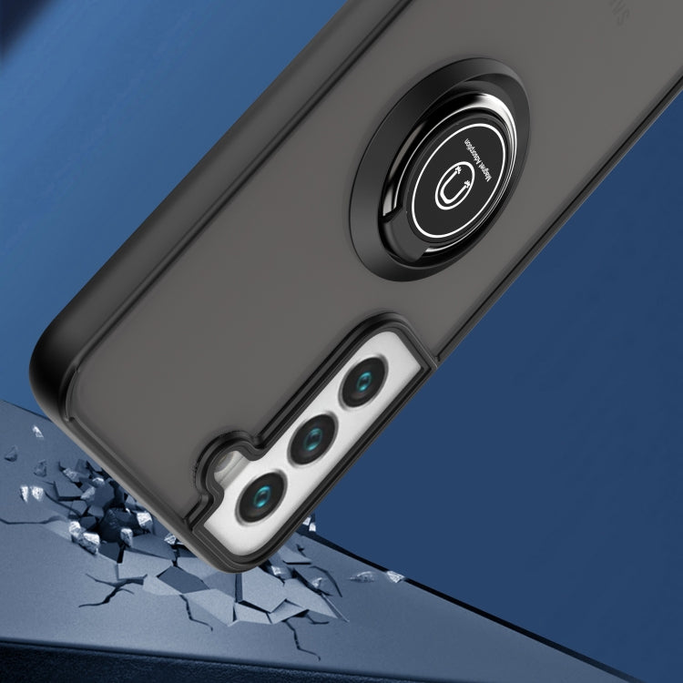 For Samsung Galaxy S22 5G Q Shadow I Ring Kickstand PC and TPU Hybrid Phone Case
