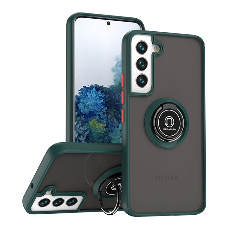 For Samsung Galaxy S22 5G Q Shadow I Ring Kickstand PC and TPU Hybrid Phone Case