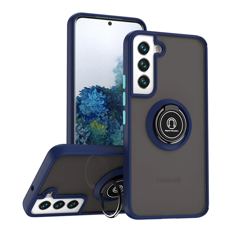 For Samsung Galaxy S22 5G Q Shadow I Ring Kickstand PC and TPU Hybrid Phone Case