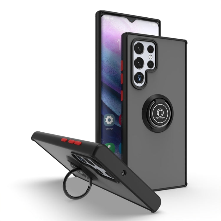 For Samsung Galaxy S22 Ultra 5G Q Shadow I Ring Kickstand PC and TPU Hybrid Phone Case