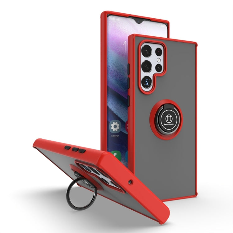 For Samsung Galaxy S22 Ultra 5G Q Shadow I Ring Kickstand PC and TPU Hybrid Phone Case