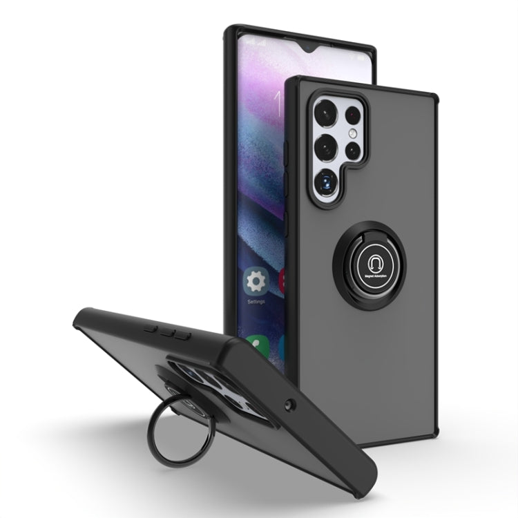 For Samsung Galaxy S22 Ultra 5G Q Shadow I Ring Kickstand PC and TPU Hybrid Phone Case