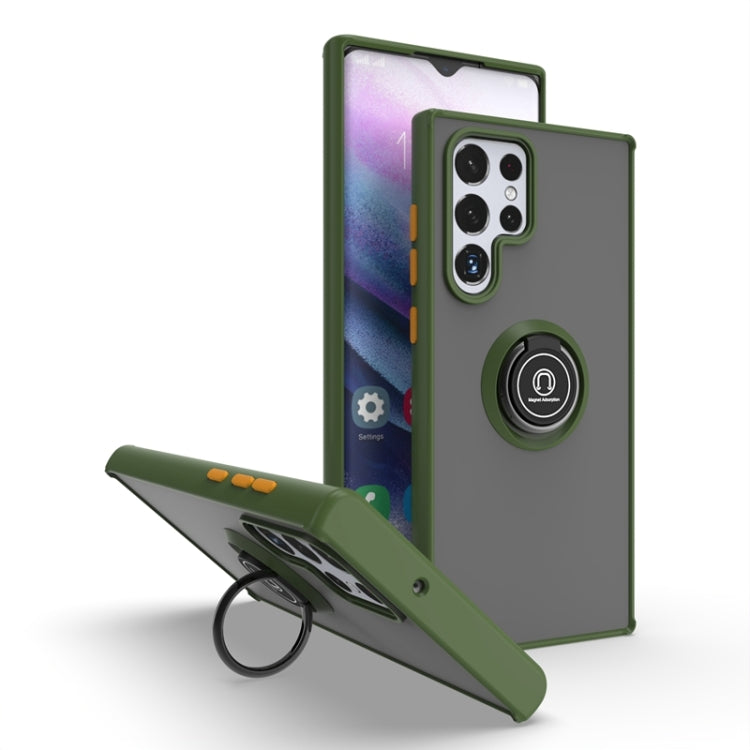 For Samsung Galaxy S22 Ultra 5G Q Shadow I Ring Kickstand PC and TPU Hybrid Phone Case