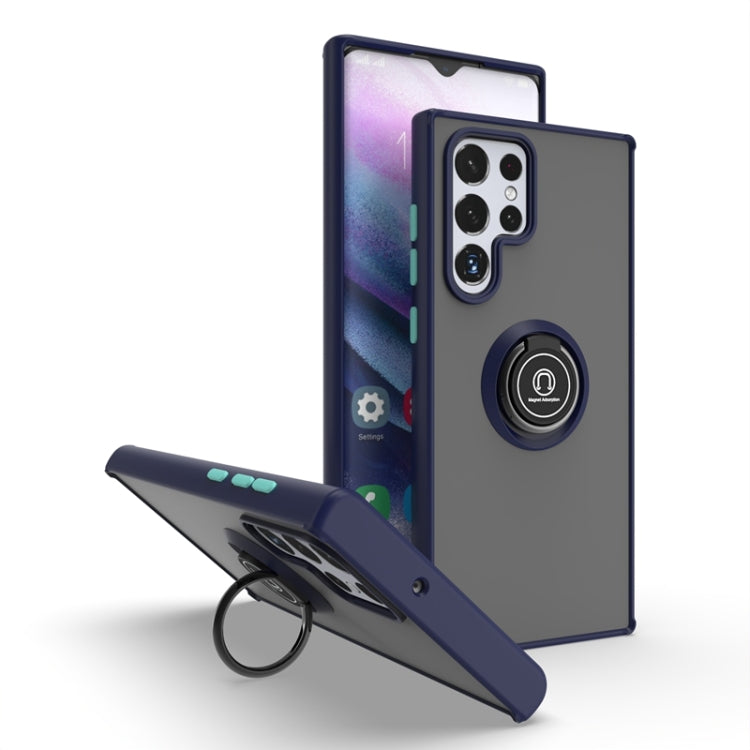 For Samsung Galaxy S22 Ultra 5G Q Shadow I Ring Kickstand PC and TPU Hybrid Phone Case
