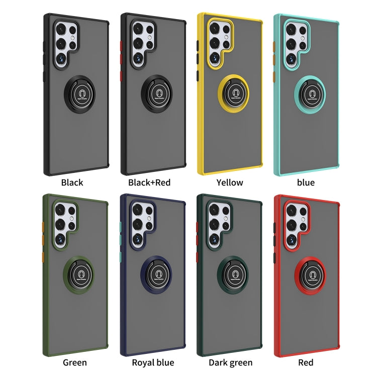 For Samsung Galaxy S22 Ultra 5G Q Shadow I Ring Kickstand PC and TPU Hybrid Phone Case