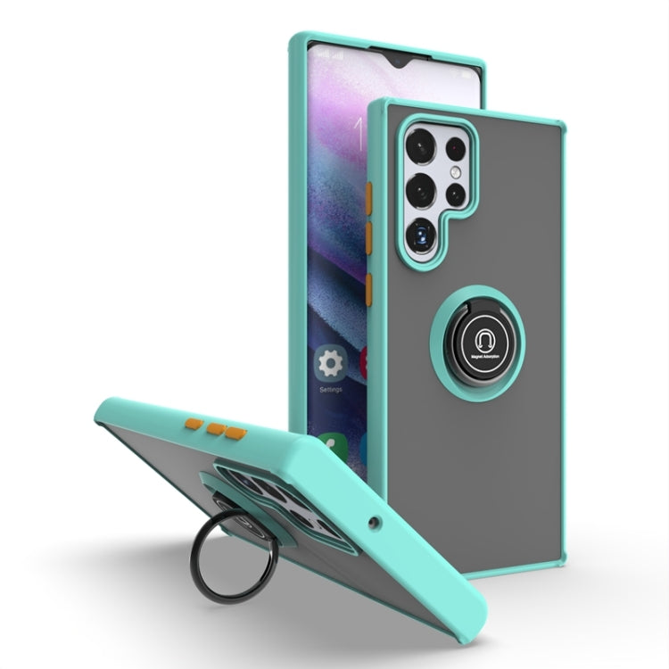 For Samsung Galaxy S22 Ultra 5G Q Shadow I Ring Kickstand PC and TPU Hybrid Phone Case