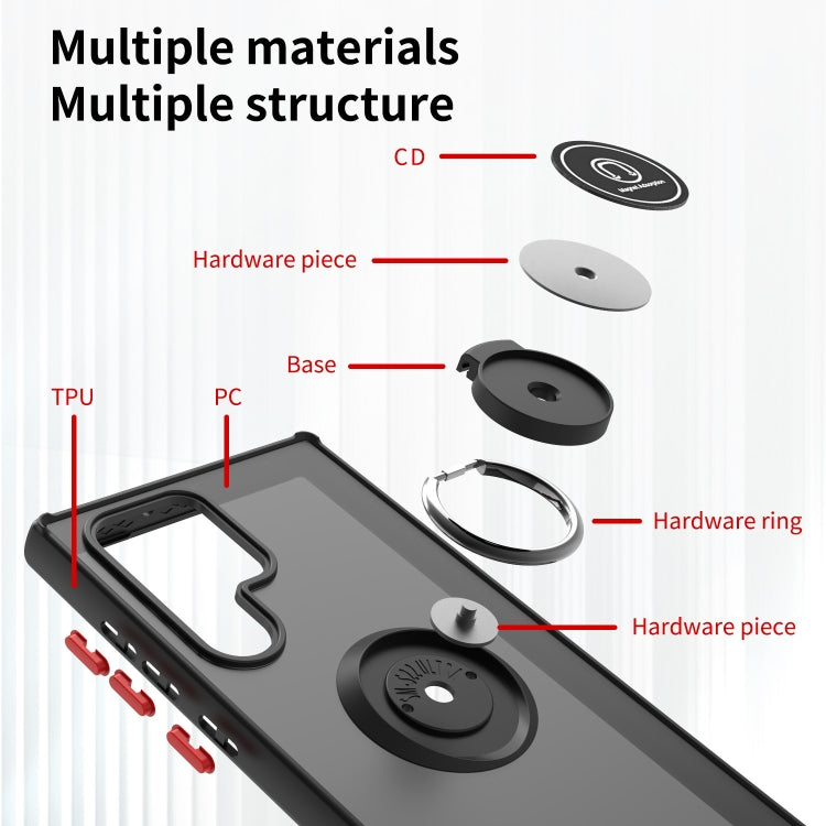 For Samsung Galaxy S22 Ultra 5G Q Shadow I Ring Kickstand PC and TPU Hybrid Phone Case