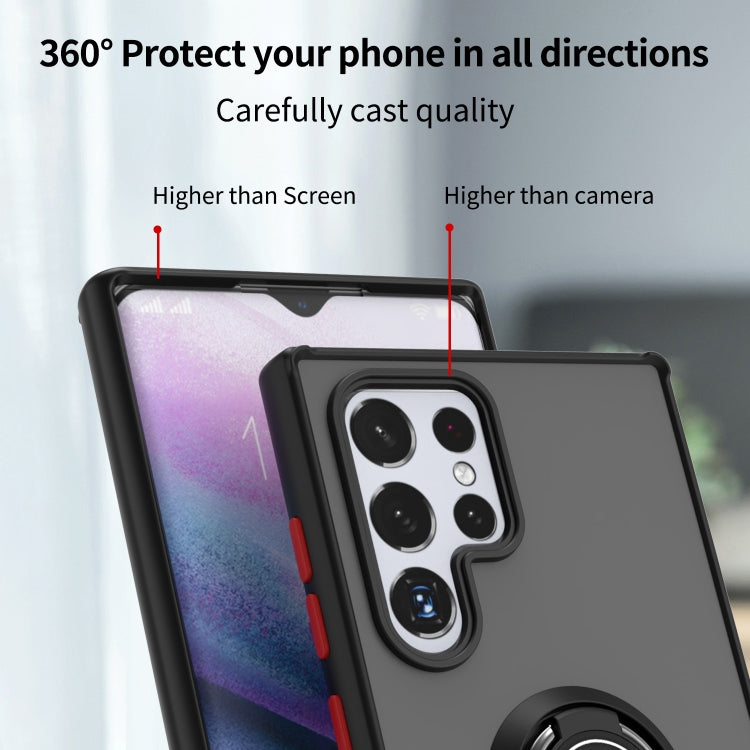 For Samsung Galaxy S22 Ultra 5G Q Shadow I Ring Kickstand PC and TPU Hybrid Phone Case