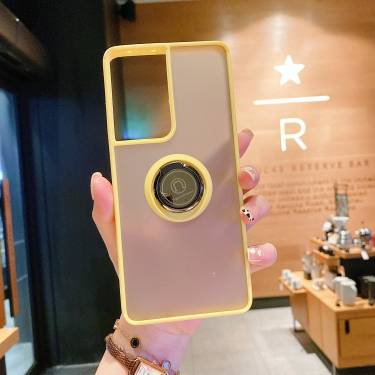 For Samsung Galaxy S21 Ultra 5G Q Shadow I Ring Kickstand PC and TPU Hybrid Phone Case
